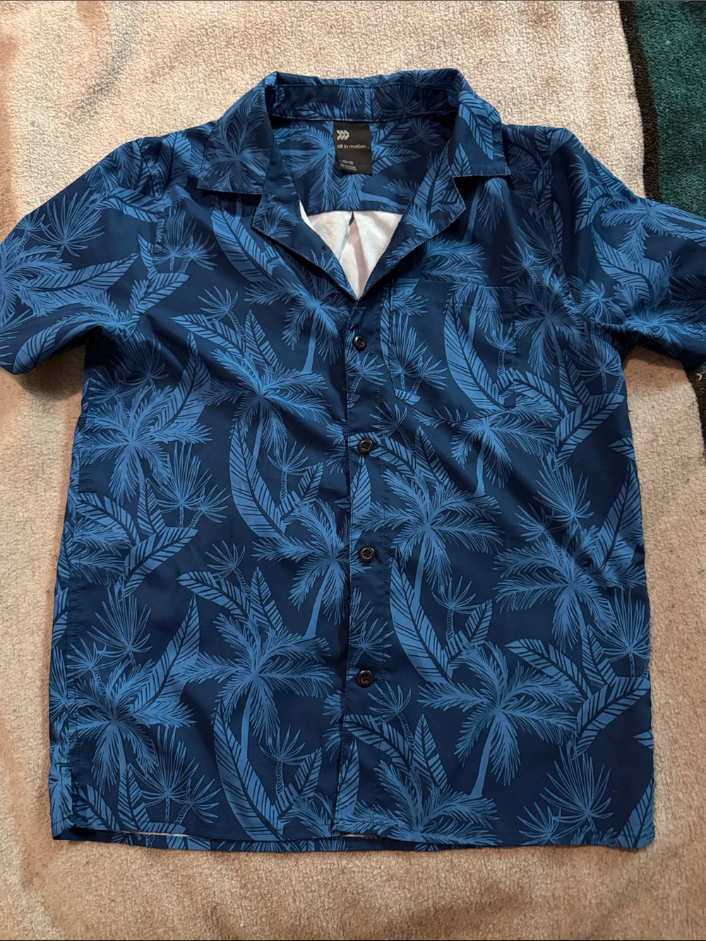 Navy Blue Tropical Button-Up Shirt